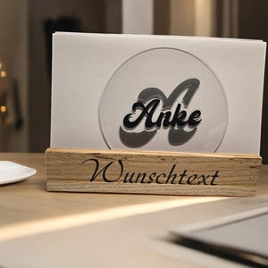 Kartenhalter/ Fotohalter aus Eichenholz, individuelle Tischdeko, Klötzchen, personalisierte Deko, Wunschtext, Tischelemente, Holz
