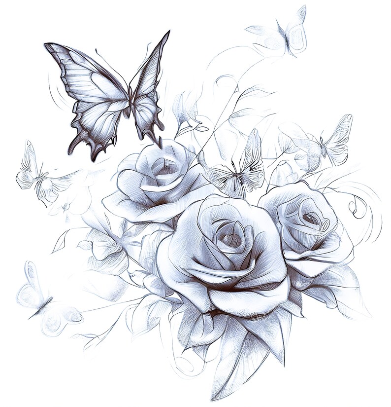 Butterflies With Roses Premium Coloring Pages Printable Butterflies and Roses Coloring Pages ...