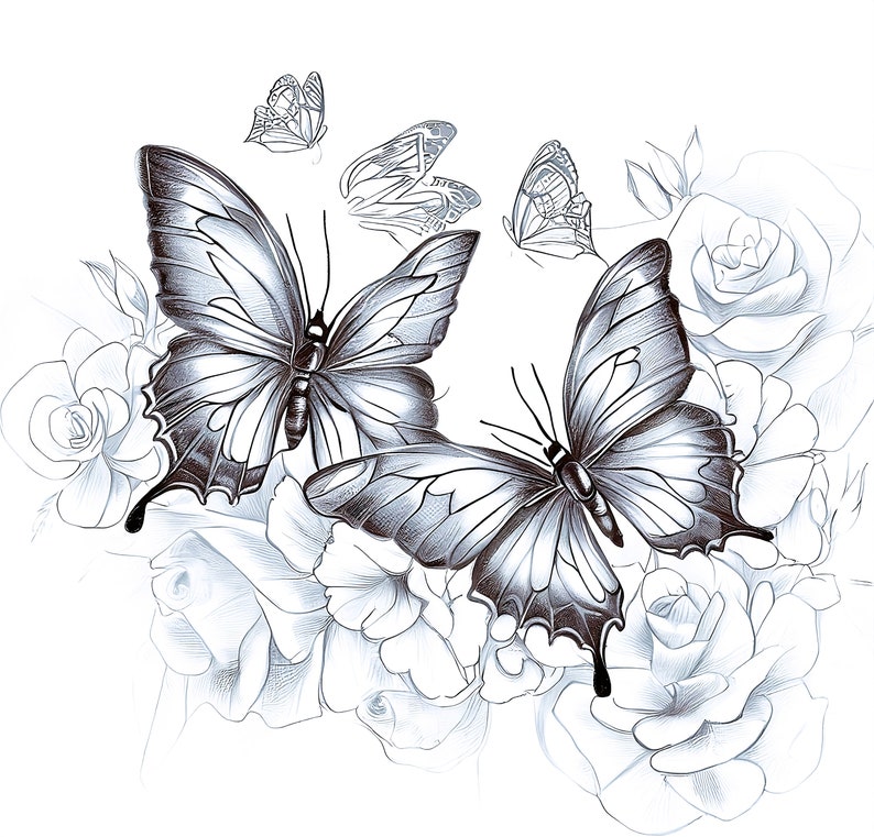 Butterflies With Roses Premium Coloring Pages Printable Butterflies and ...