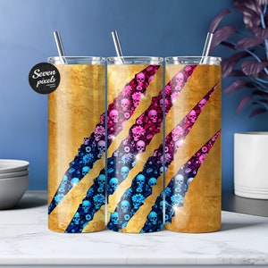 Schädel und Blume, Krallen Kratzer, 20 Unzen Skinny Becher Sublimation Design, 9,3 x 8,2 gerade und konisch Tumbler Wrap, sofortiges digitales PNG