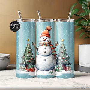 Snowman 20oz Tumbler, Christmas Skinny Wrap, Sublimation Design, Straight And Tapered Tumbler Wrap, Instant Digital PNG