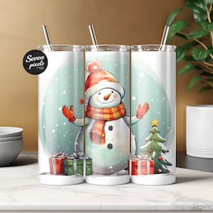 Snowman 20oz Tumbler, Christmas Skinny Wrap, Sublimation Design, Straight And Tapered Tumbler Wrap, Instant Digital PNG