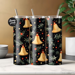 Bells Christmas Tumbler, Seamless 20oz Wrap, Skinny Wrap, Sublimation Design, Straight And Tapered Tumbler Wrap, Instant Digital PNG