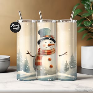 Snowman 20oz Tumbler, Christmas Skinny Wrap, Sublimation Design, Straight And Tapered Tumbler Wrap, Instant Digital PNG