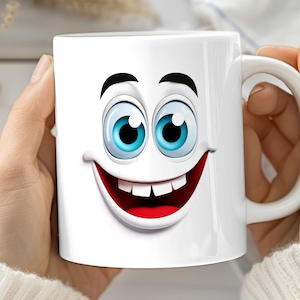 Funny Face mokomslag 11oz en 15oz moksjabloon, grappige koffiemok, sublimatieontwerpomslag, cadeaumok voor haar, sarcastische cartoon blij gezicht, mok png PNGEgg