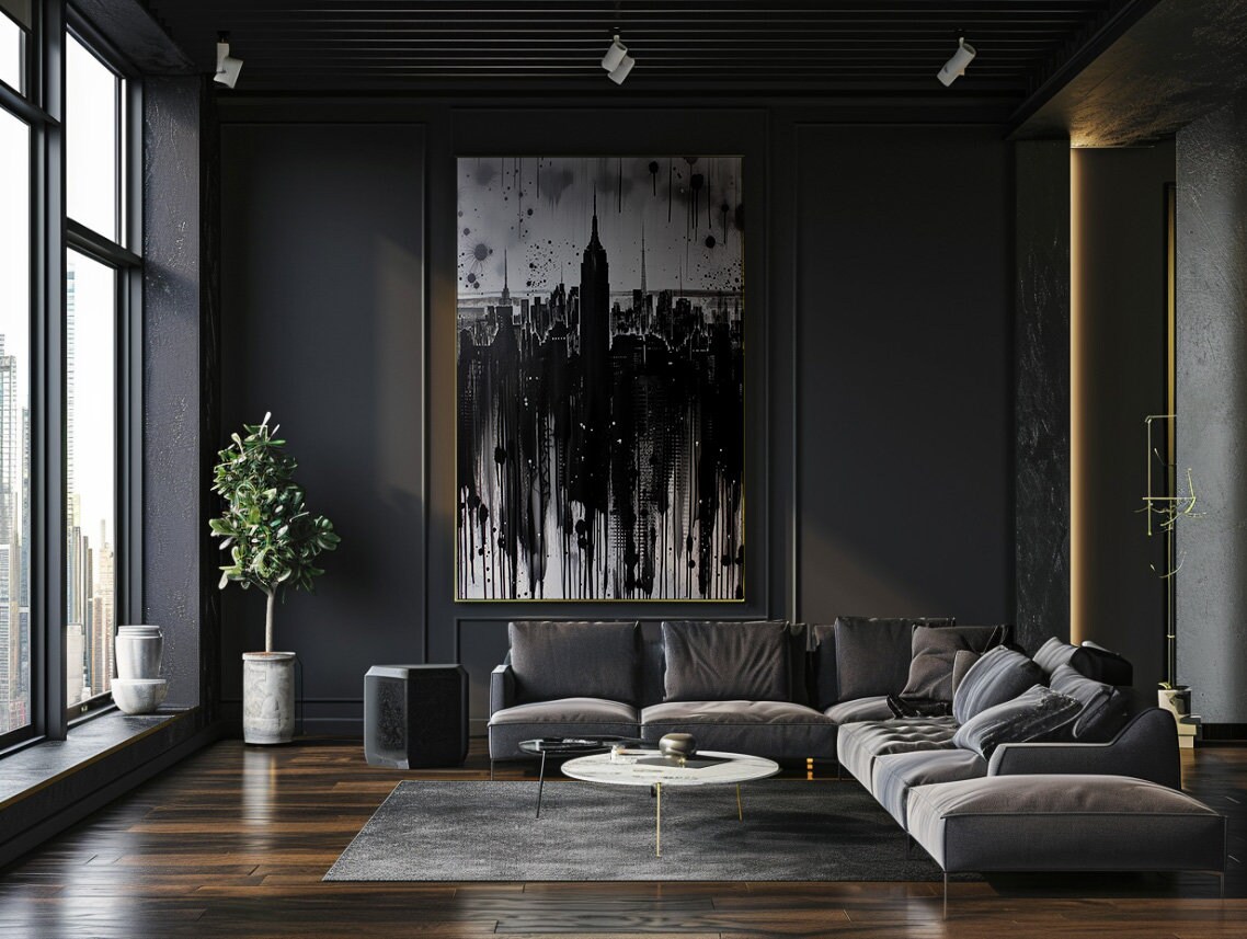Abstract Cityscape Wall Art, Black and White Urban Decor, Modern