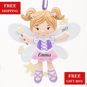 Personalized Fairy Ornament, Flying Pixie Christmas Tree Ornament 2023, Xmas Gift for Kids Little Girls, Custom Name Year