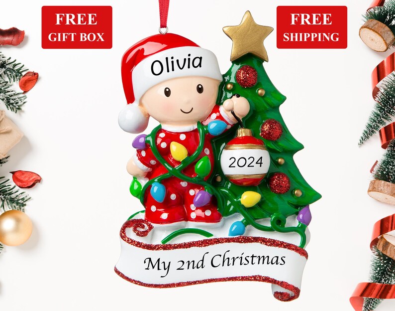 Baby's Second Christmas Ornament 2024, Baby Girl & Boy Personalized