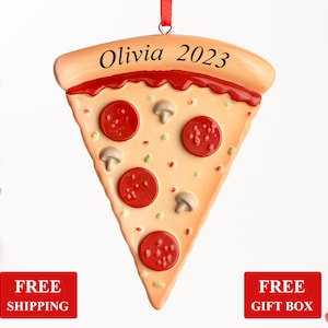 Pizza Slice Ornament 2023, Personalized Pepperoni Hut Pizza Christmas Ornament, Food Lover Xmas Gift, Custom Name Year