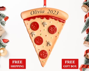 Pizza Slice Ornament 2023, Personalized Pepperoni Hut Pizza Christmas Ornament, Food Lover Xmas Gift, Custom Name Year