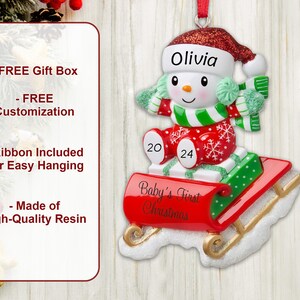 Baby's First Christmas Ornament 2024, Personalized Snowbaby on Sled ...