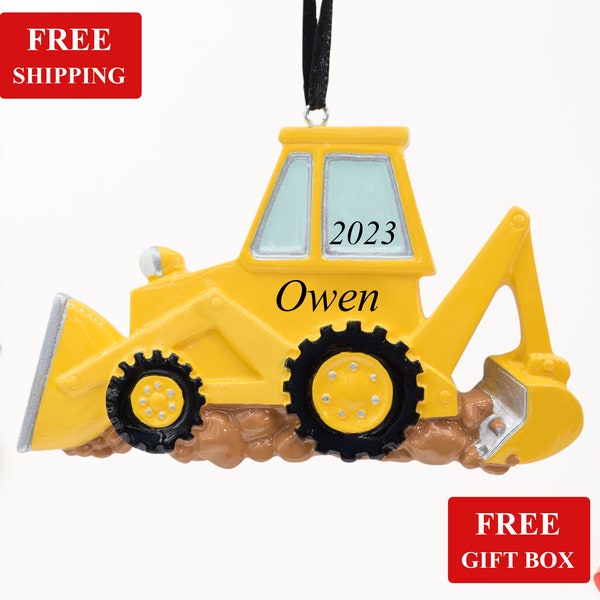 Excavator Ornament 2023, Back Hoe Ornament, Personalized Bulldozer Christmas Ornament, Construction Digger Ornament Gifts for Kids Boys