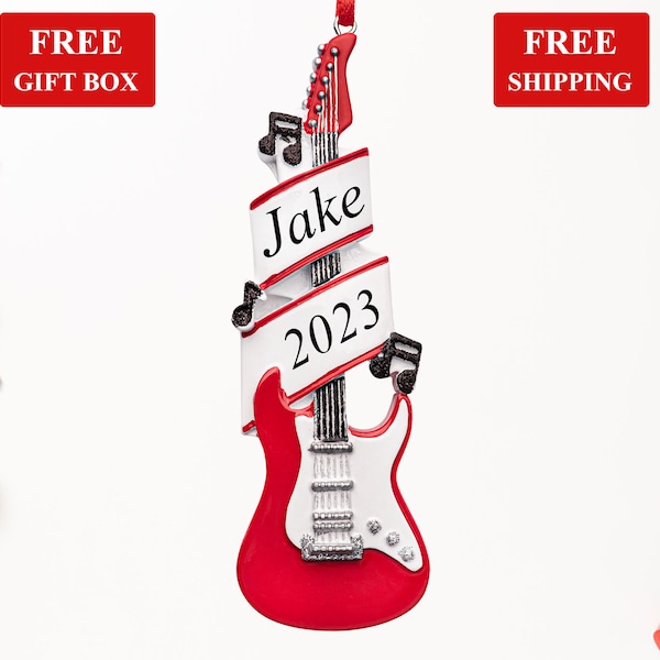 Electric Guitar Personalized Christmas Ornament 2023, Custom Musical Instrument Xmas Ornament, Band Guitarist Rock n Roll Music Lover Gift