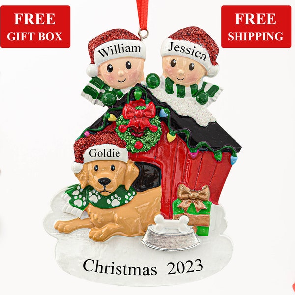 Couple with Dog Personalized Christmas Ornament 2023, First Christmas with New Puppy Xmas Ornament - Custom Family of 2 with Dog Gift