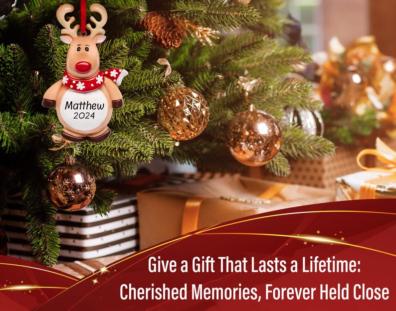 Reindeer Christmas Ornament 2024, Personalized Deer Xmas Tree Ornament