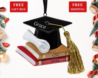 Graduation Christmas Ornament 2024, Personalized Diploma with Cap Xmas Ornament - College Graduate High School Grad Law School Custom Gift
