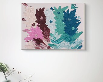 MAGNOLIA 3d Wall Art, technique de spatule, image texturée sur toile tendue, 80 x 60 cm, art texturé, unique, cadeau fleurs abstraites
