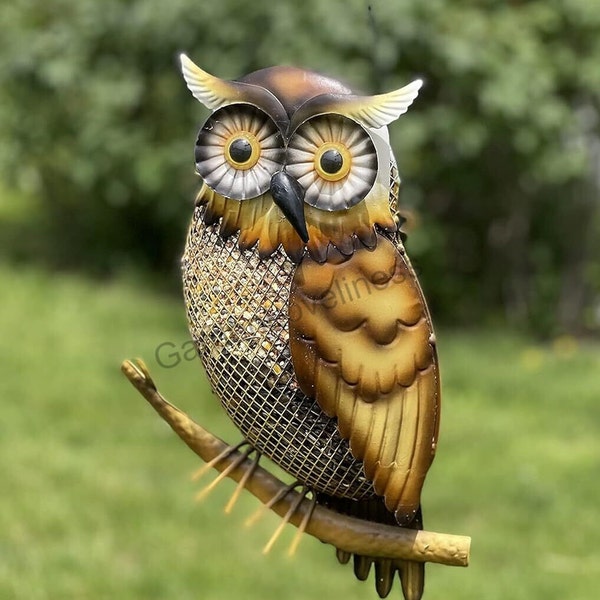 Metal Owl Bird Feeder with Hanging Chain | Hummingbird Feeder | Window Bird Feeder | Garden Decoration | Metal Yard Art | Cedar Bird Feeder