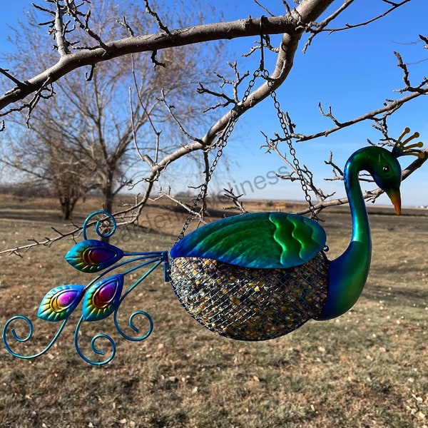 Metal Peacock Mesh Bird Feeder with Hanging Chain | Hummingbird Feeder | Hanging Bird Feeder | Window Bird Feeder | Garden Decoration