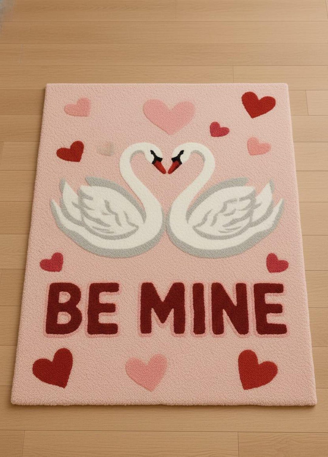 Hand Tufted Be Mine Swan Rug Romantic Love Themed Carpet Valentine Day ...