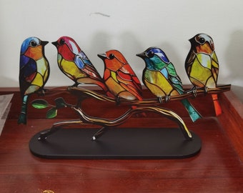 Stained Hummingbirds Craft, Acrylic Bird Sculptures,Sun Catcher Ornaments,Bird Desk Statue, Home and Garden Decorations , Acrylic Suncatcher