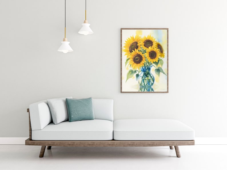 Sunflowers Wall Art, Watercolor Floral Bouquet, Flower Illustrations ...