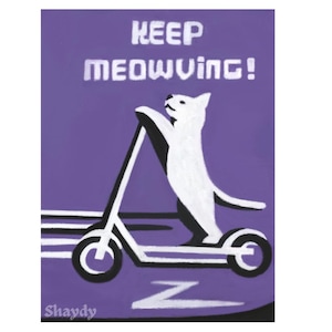 Scooter Cat Art Print | Purple Motivational Cat Poster