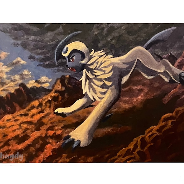 Pokémon Absol Kunstdruck | Dark Fantasy Anime Dekor | Videospiel-Kreaturenmalerei