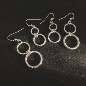 Silver Double Loop Earrings | Twisted Hoops | Open Circle Links | Infinity Rings | Everyday Jewelry