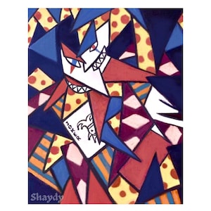 Creepy Clown Art Print | Jester | Joker | Jack in the Box | Colorful Geometric Patterned Abstract Painting