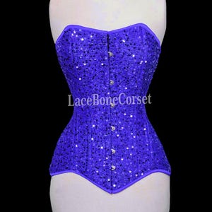Heavy Duty Double Steel Boned Waist Trainer Sequin Steampunk Overbust Corset in multi color