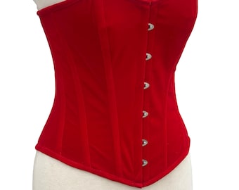 Red Velvet Overbust Corset: Steel Boned Waist Trainer