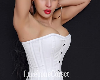 Heavy Duty Cotton Corset Overbust Waist Trainer Double Steel Boned Corset