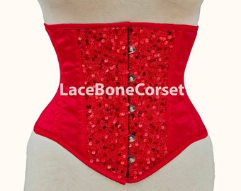 Steel Boned Corset: Satin & Sequin Underbust Waist Trainer