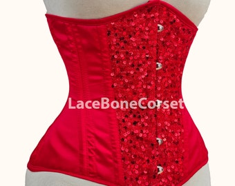 Steel Boned Sequin Corset: Heavy Duty Satin Underbust Waist Trainer