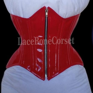 PVC Red Corset , Goth Style Corset , Waist Training Corset , Double Steel Boned Heavy Duty with zipper Corset Underbust Corset