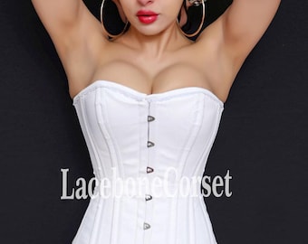 Cotton Overbust Corset: Steel Boned Waist Trainer, Heavy Duty