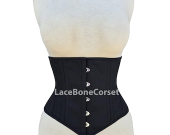 Women's Underbust Waist Trainer Cotton Heavy Duty Double Steel Boned Black Corset