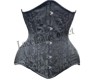 Brocade Underbust Corset: Steel Boned Waist Trainer, Gothic Steampunk Bustier