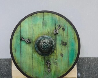 Scudo vichingo verde e blu da 24 pollici: costume da guerriero medievale, decorazione da parete