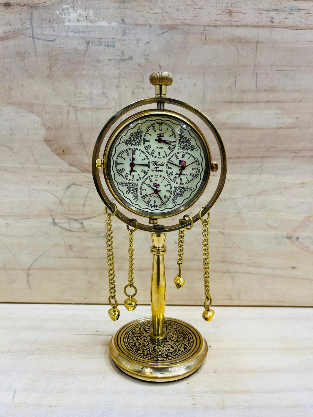 Victoria Brass World Time Clock With 4 Time Zones & A Very Designer and ...