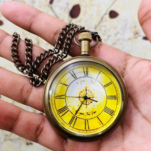 Antique Engraved Brass Elgin Pocket watch W/ Chain Vintage Gift With Back Side Embosed
