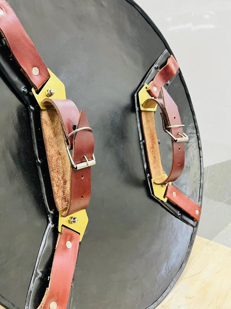 Medieval LARP Shield: Black Antique Finish, Iron & Steel, 22 Inch image 4