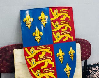 Steel Medieval Heater Shield: Lion Rampant Warrior Shield