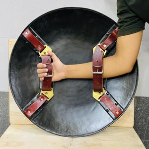 Medieval LARP Shield: Black Antique Finish, Iron & Steel, 22 Inch image 5
