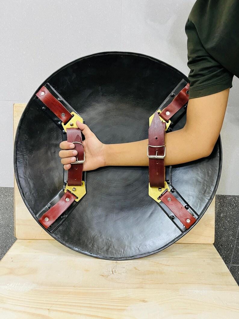 Medieval LARP Shield: Black Antique Finish, Iron & Steel, 22 Inch image 5
