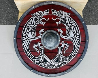 Viking Dragon Knotwork Wooden Shield - Medieval Norse Decor