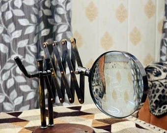 Vintage Style Desk Top Channer Magnifier Brass Magnifying Glass on Wooden Stand