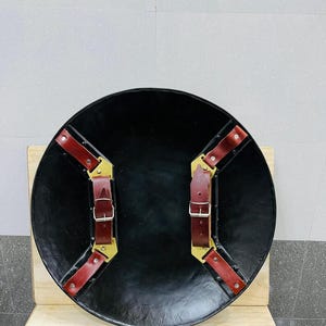 Medieval LARP Shield: Black Antique Finish, Iron & Steel, 22 Inch image 8