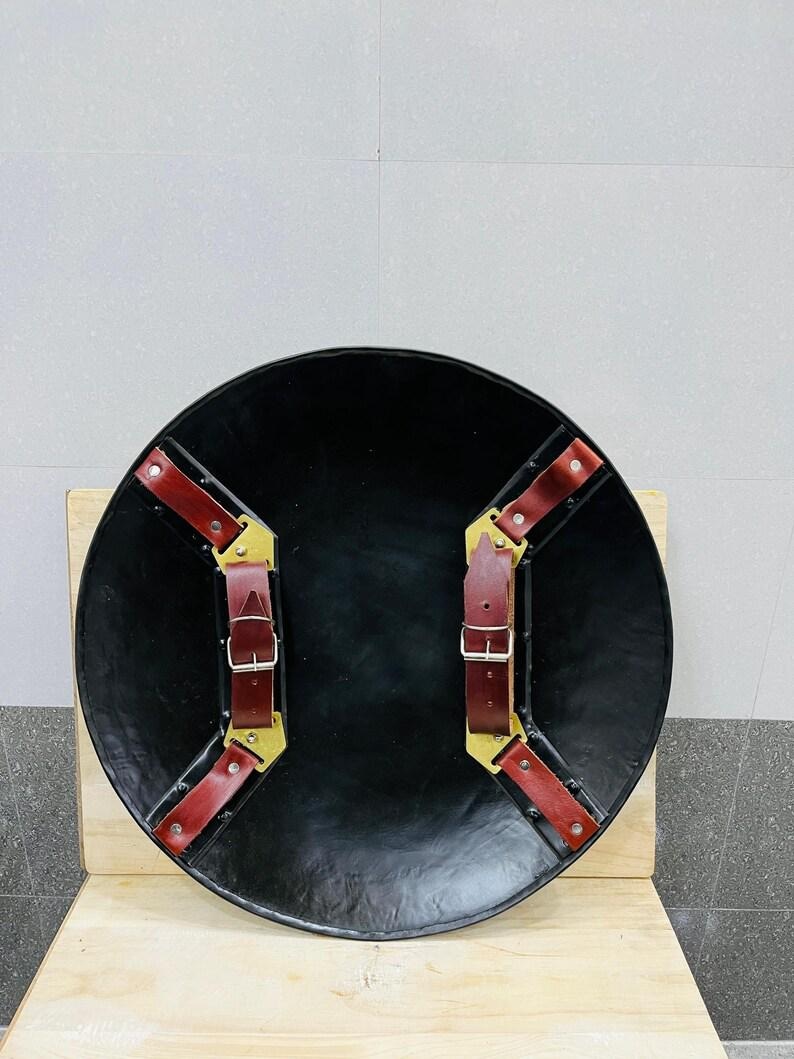 Medieval LARP Shield: Black Antique Finish, Iron & Steel, 22 Inch image 8